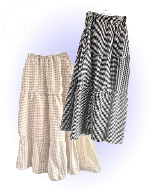 Gingham Tiered Midi Skirts