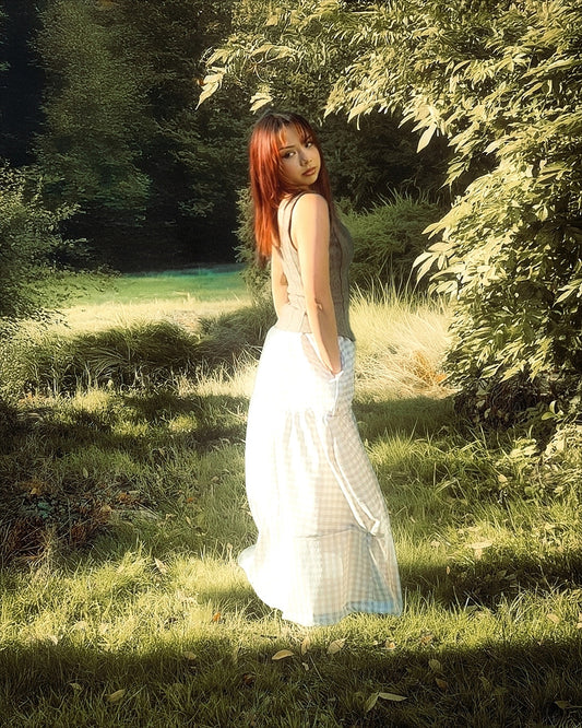 Gingham Tiered Midi Skirts