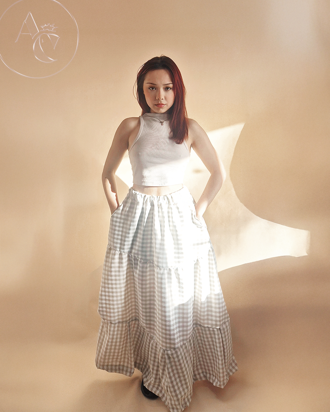 Gingham Tiered Midi Skirts